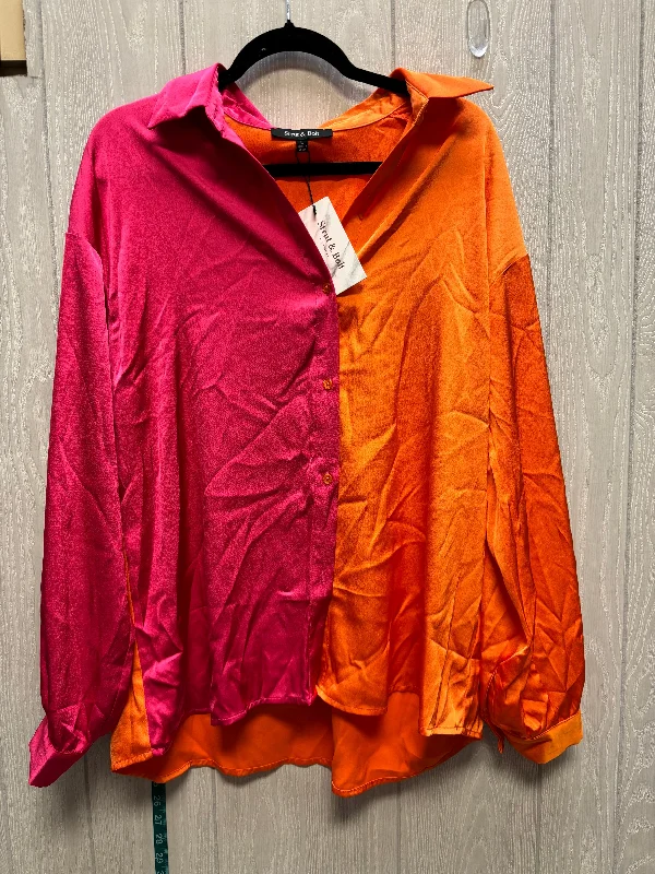 Women's Blouse with CollarTunic Long Sleeve By Cmc In Orange & Pink, Size: L